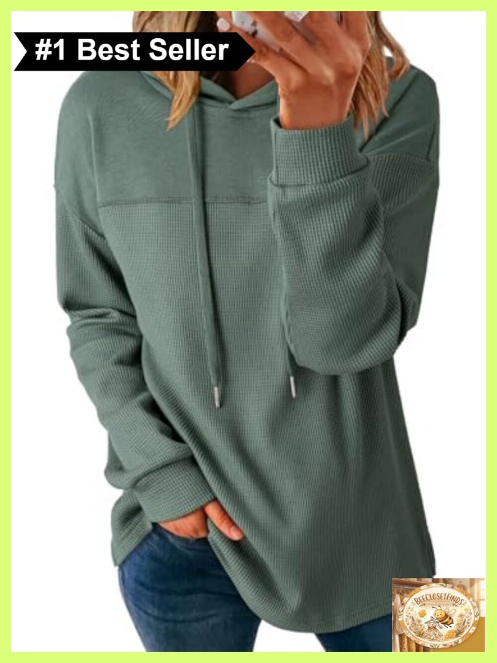 Waffle Knit Hoodie Loose Fit Pullover Sweatshirt Casual Long Sleeve